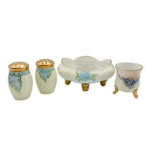 Antique Bavarian Porcelain Hand Painted Bowl Toothpick Holder S&P Shakers c1898